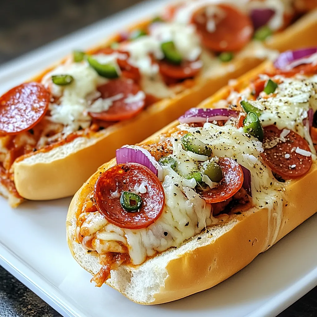 Two hot dogs with peppers and cheese on a white plate.