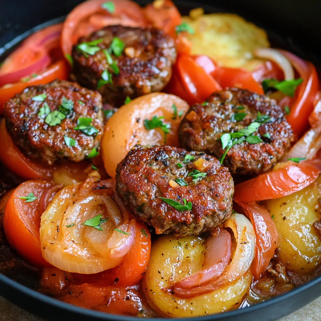 A bowl of meatballs and tomatoes.