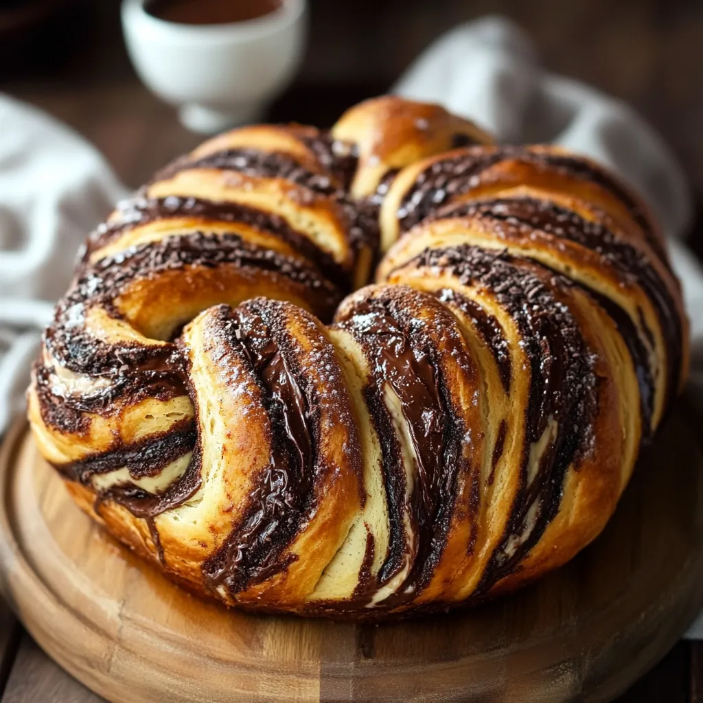 A chocolate covered pastry on a wooden board.