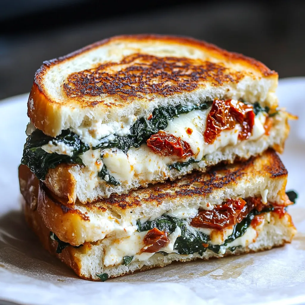 A sandwich with spinach and cheese.