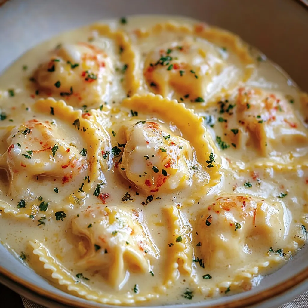 A bowl of pasta with shrimp and cheese.