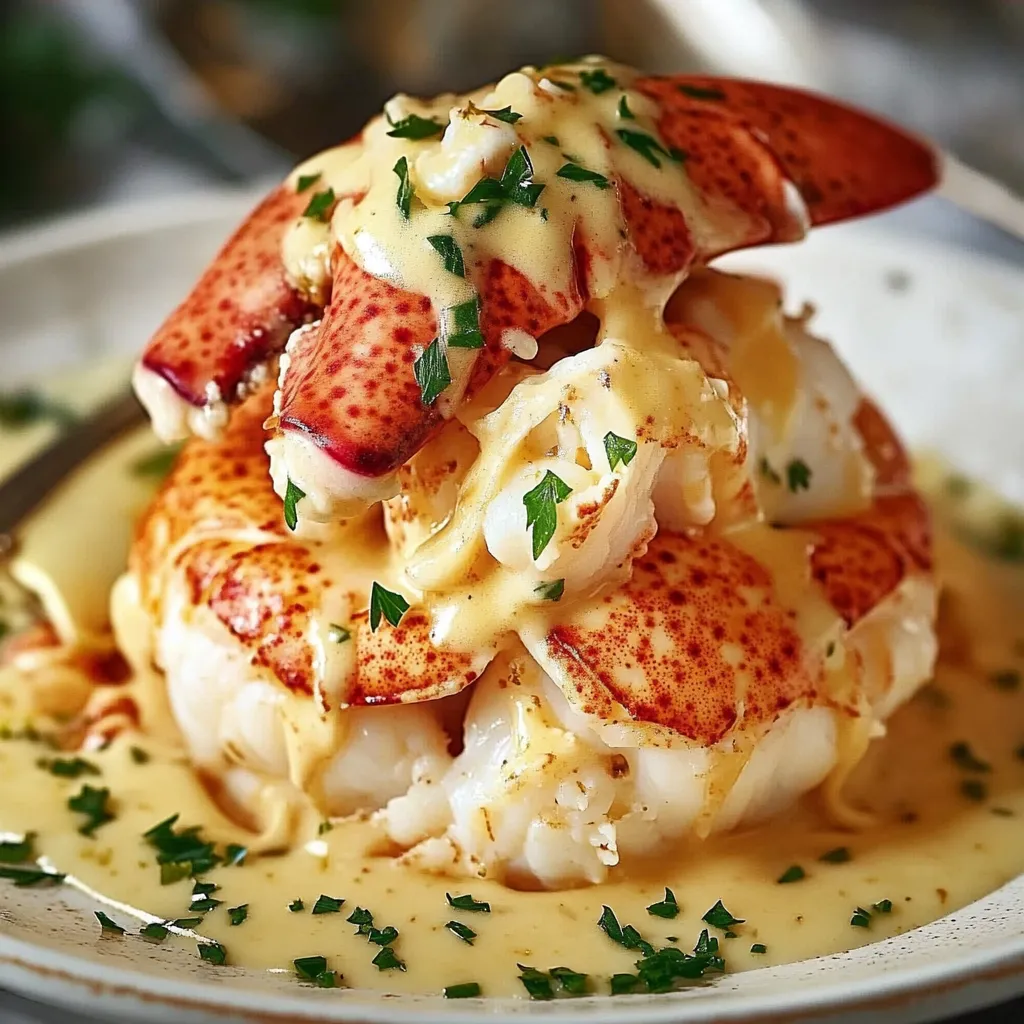 A bowl of lobster with sauce.