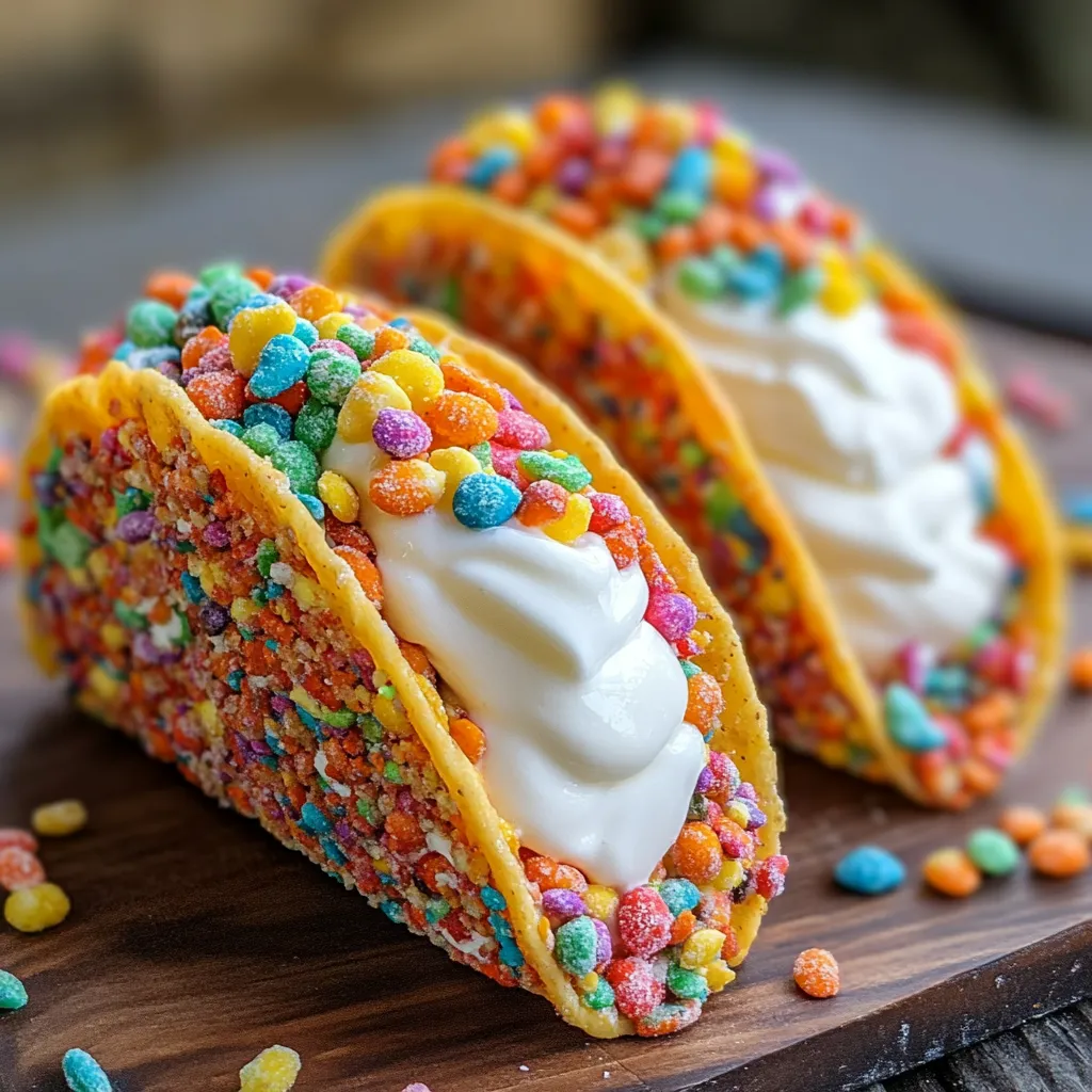 Two colorful tacos with white cream.