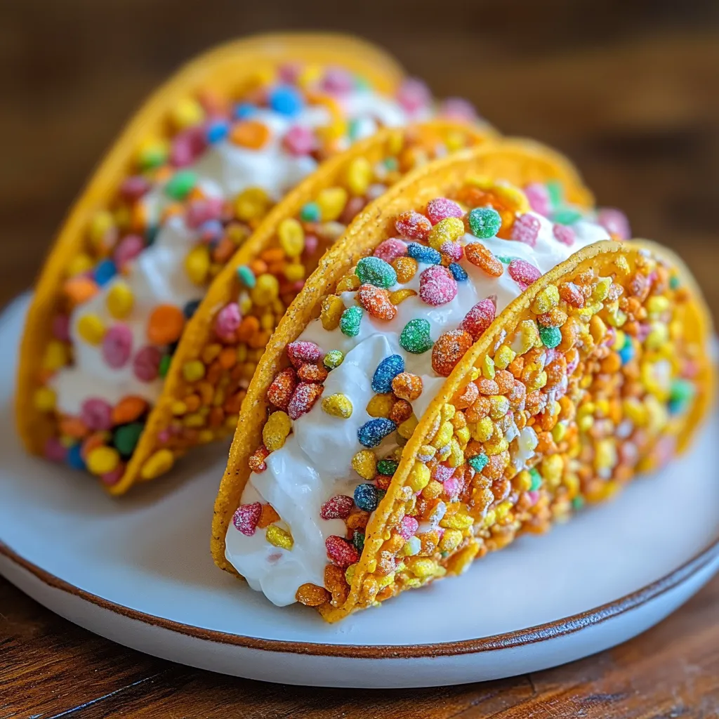 Two tacos with white cream and colorful sprinkles.