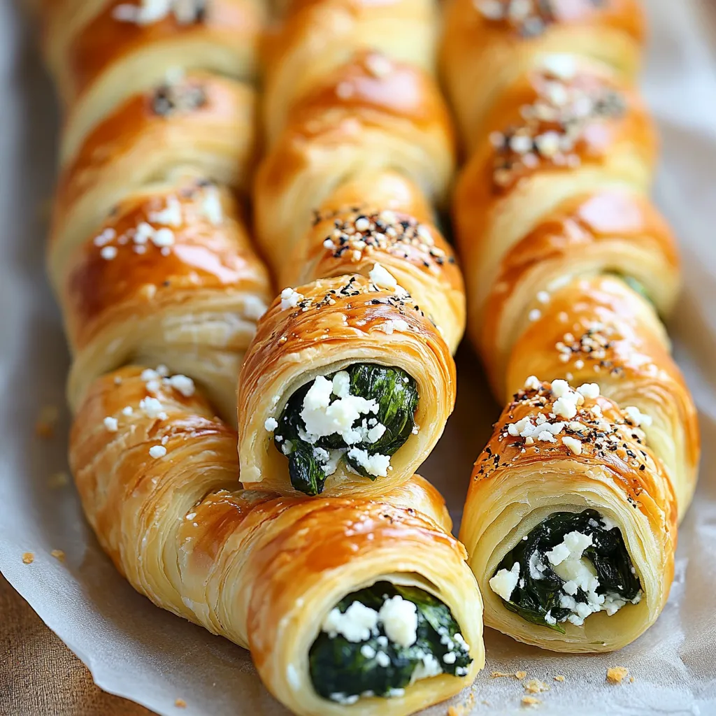 A tray of pastries with blue cheese and spinach.