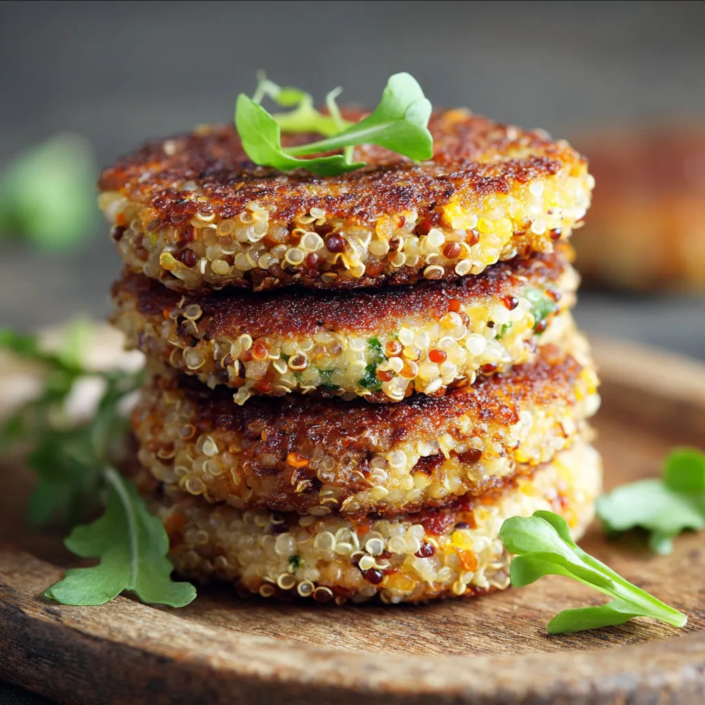 A stack of three pancakes with greens on top.