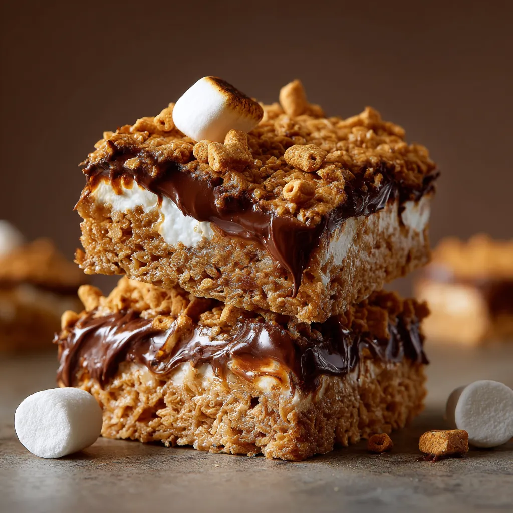 Marshmallows and chocolate on a cake.