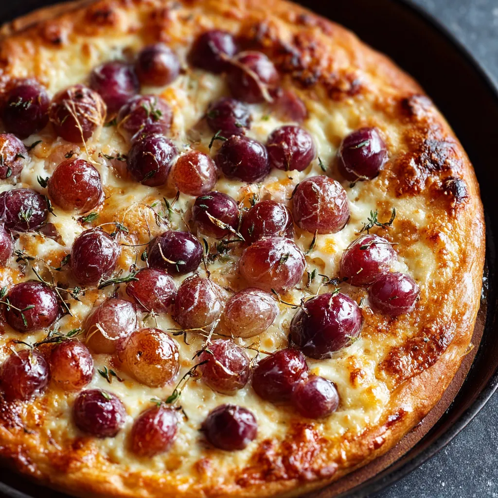 A pizza with grapes on top.