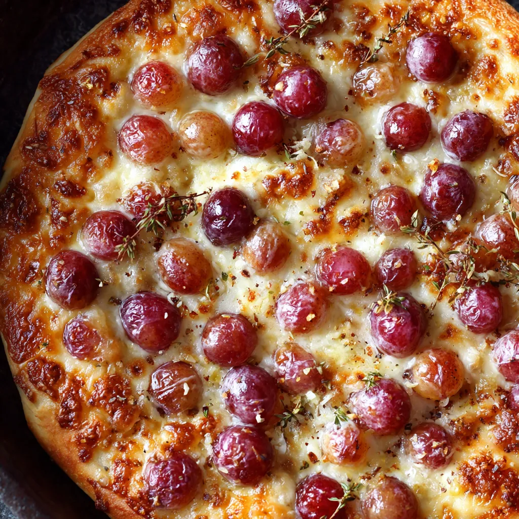 A pizza with grapes on top.