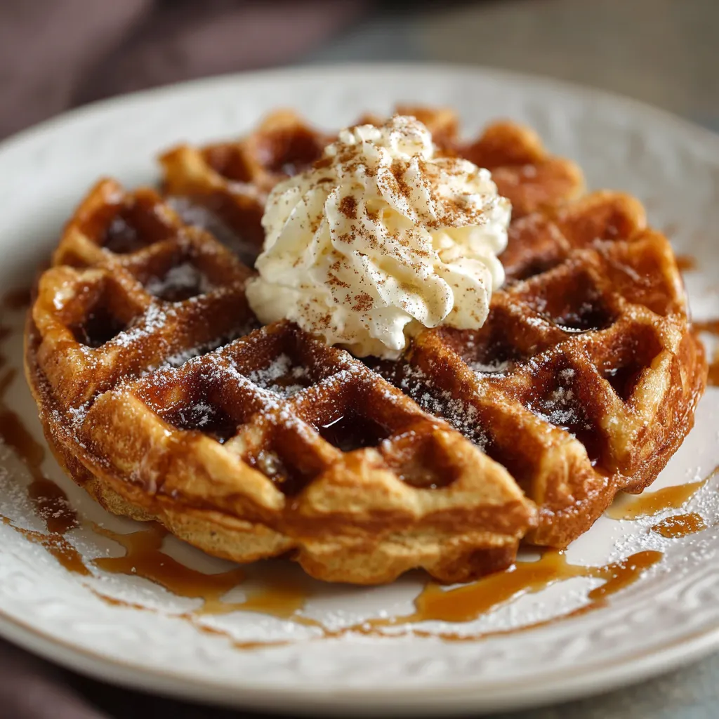 A waffle with whipped cream on top.
