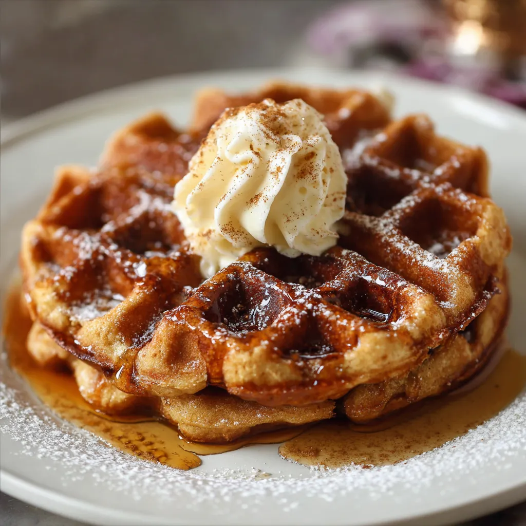 A waffle with a dollop of whipped cream on top.
