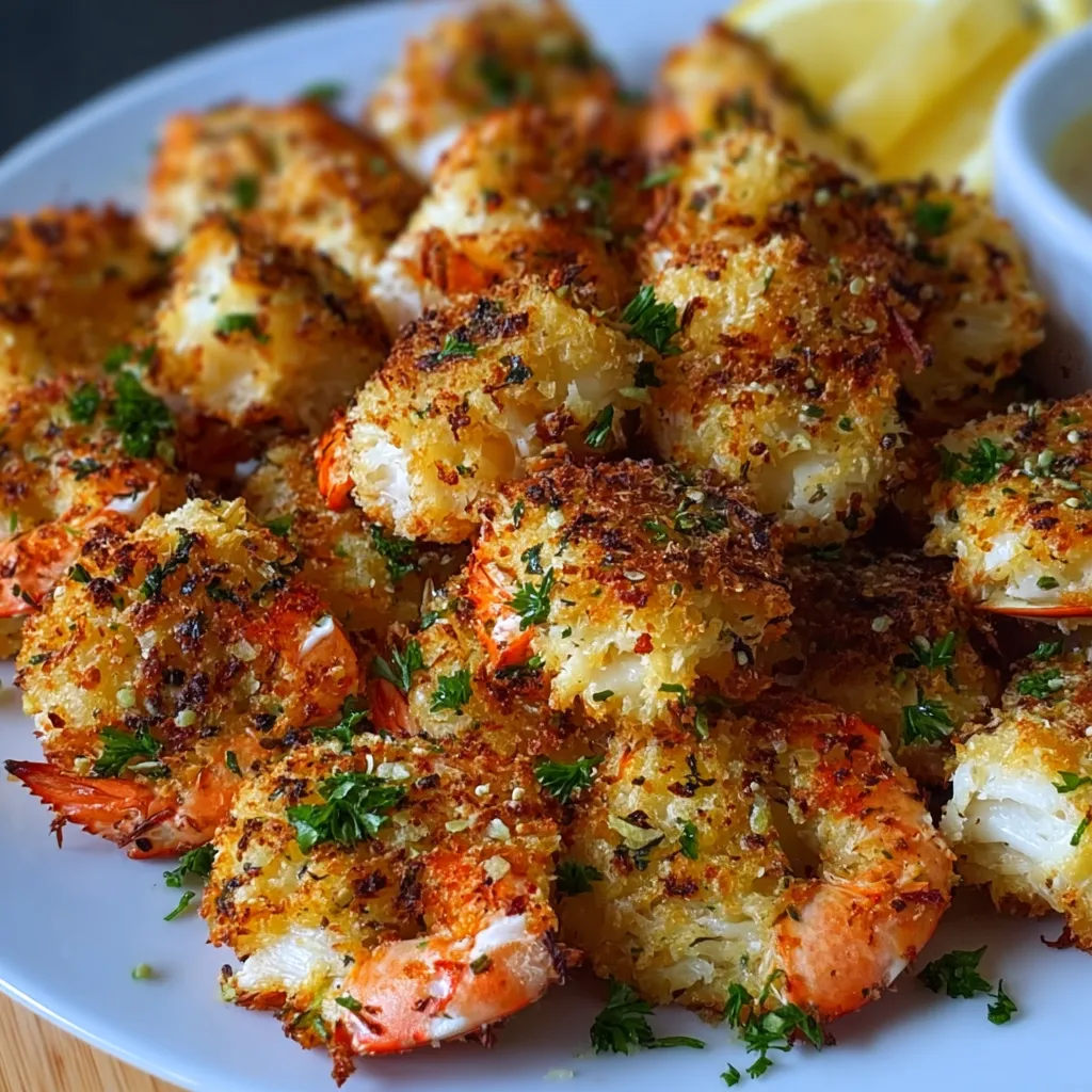 A plate of shrimp with lemon wedges.