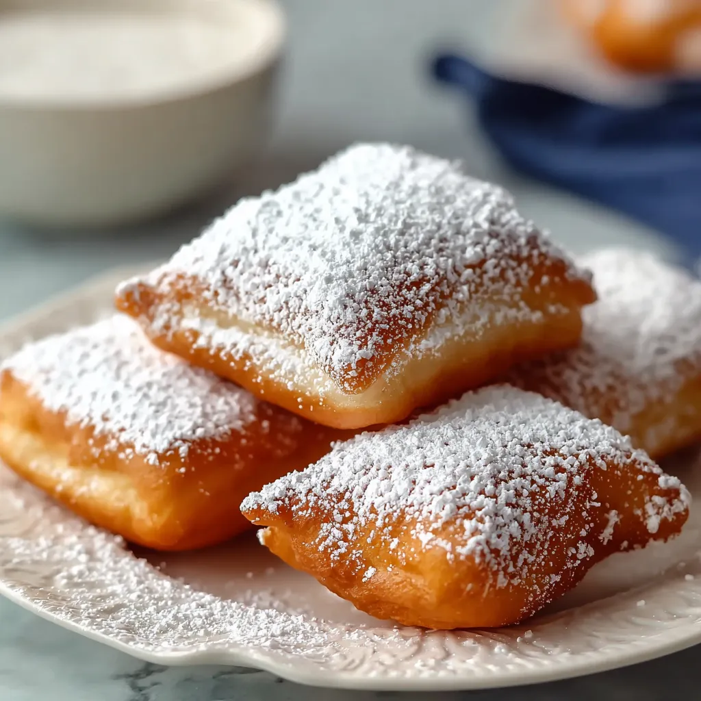 A plate of powdered sugar doughnuts.