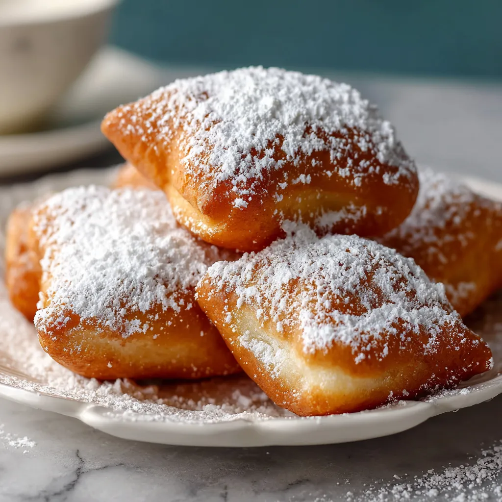 A plate of powdered donuts.