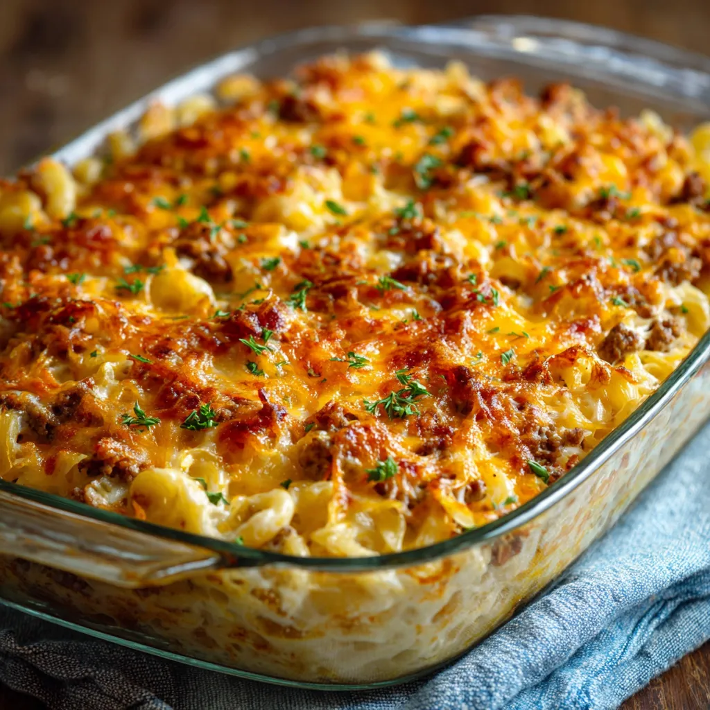 A glass dish filled with macaroni and cheese.