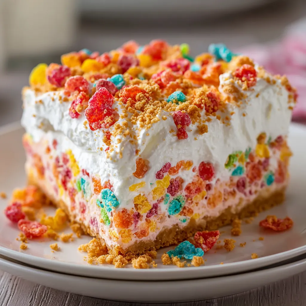 A slice of cake with rainbow sprinkles on a plate.