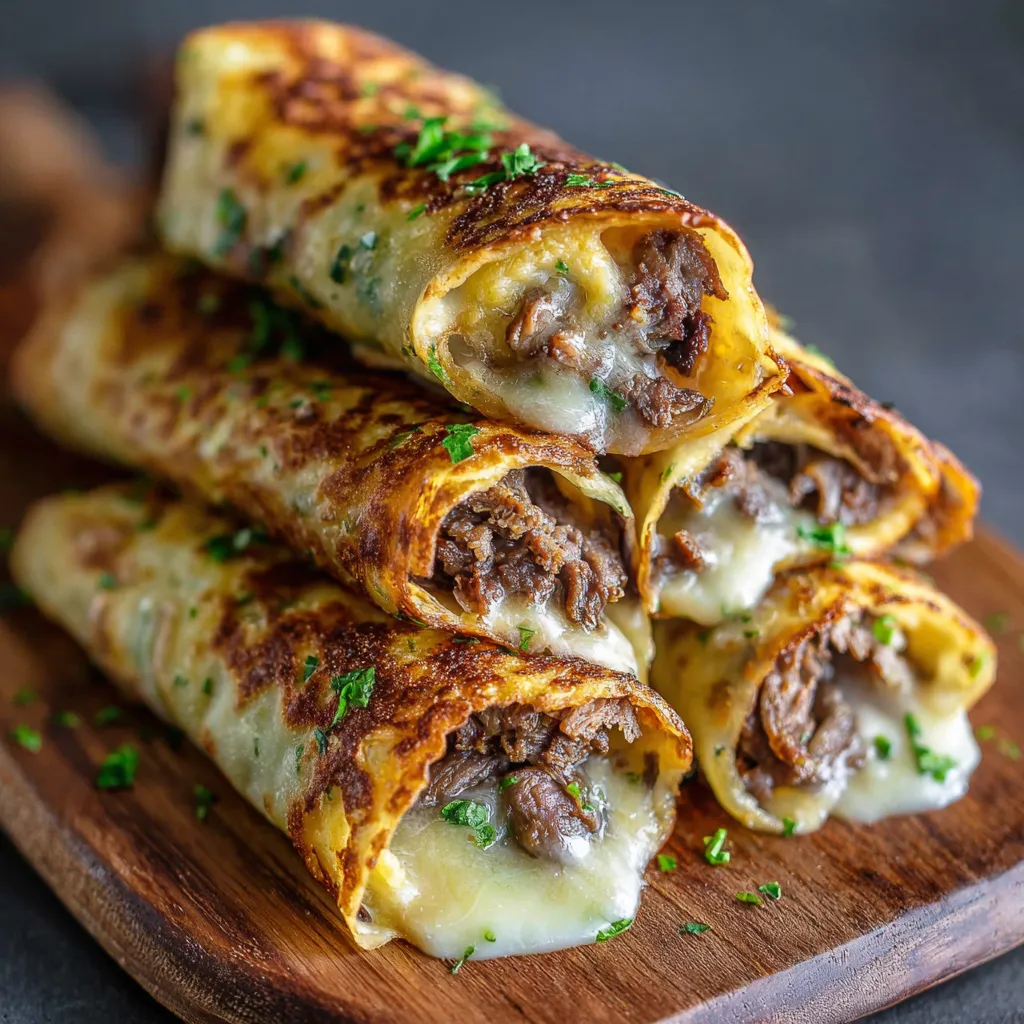 A stack of meat and cheese filled sandwiches.