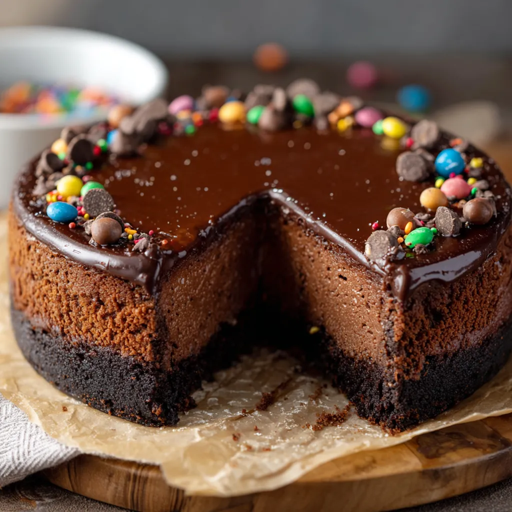 A slice of chocolate cake with chocolate frosting and chocolate chips.