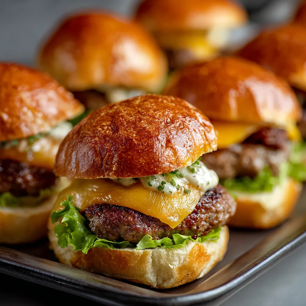 A tray of burgers with lettuce and cheese.