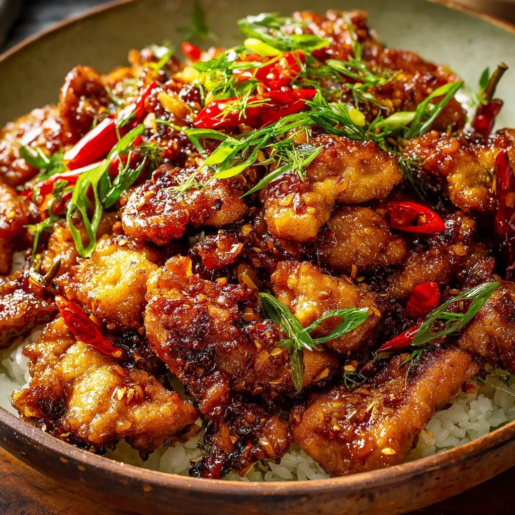 A bowl of food with chicken and peppers.