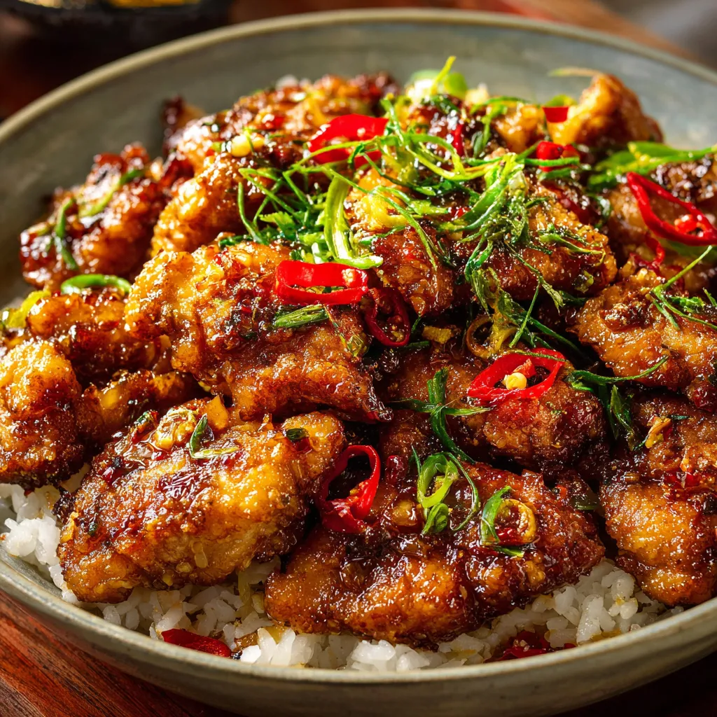 A bowl of food with rice and meat.