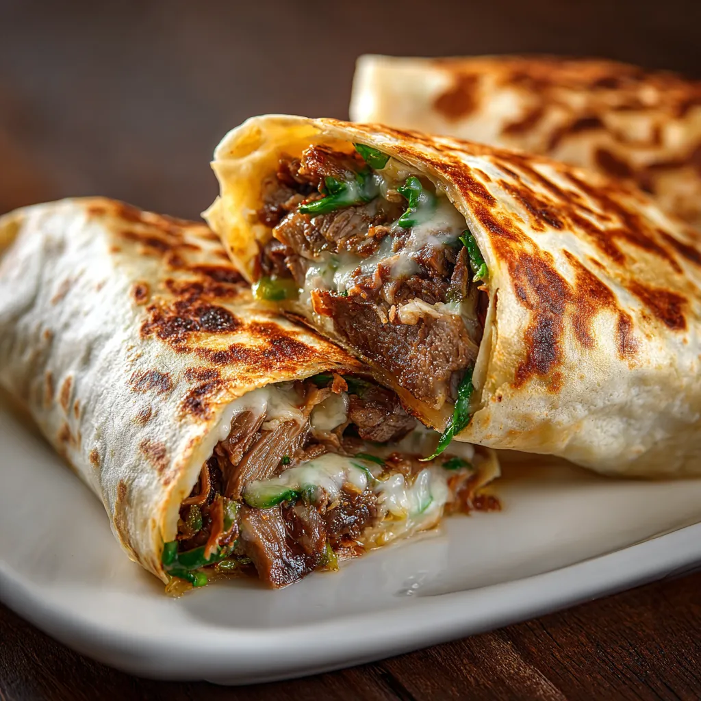 A burrito with meat and cheese.