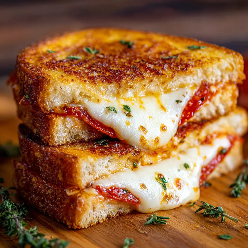 A sandwich with cheese and tomato on a wooden table.
