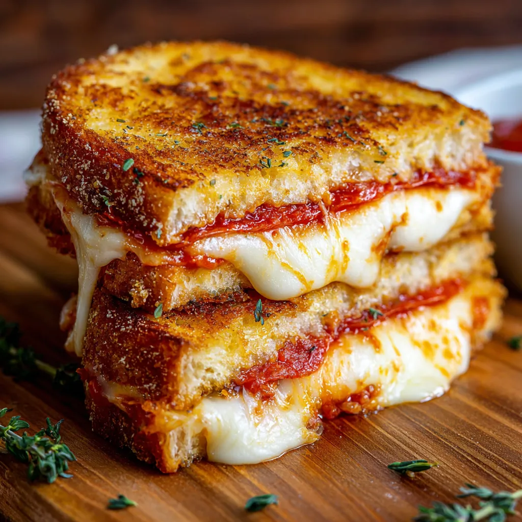 A stack of three grilled cheese sandwiches.