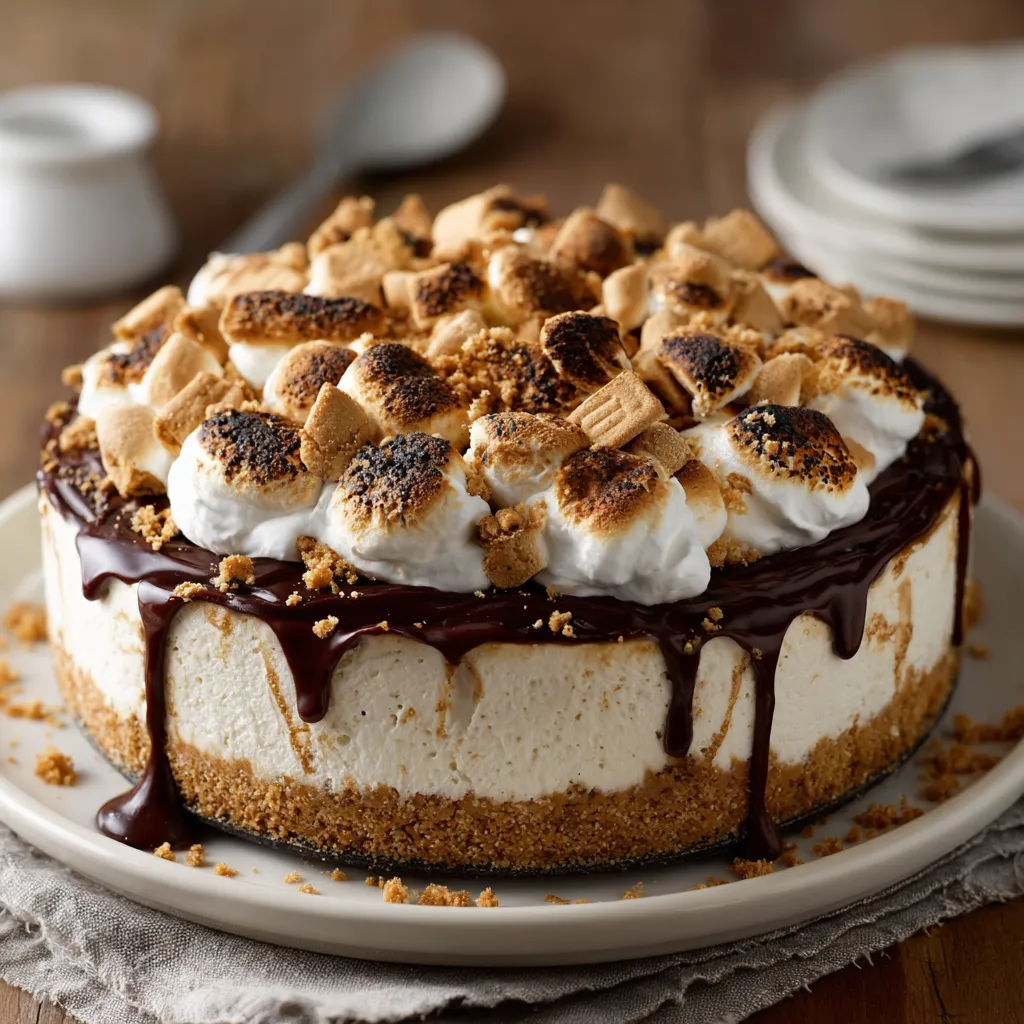 A slice of cake with chocolate and marshmallows.