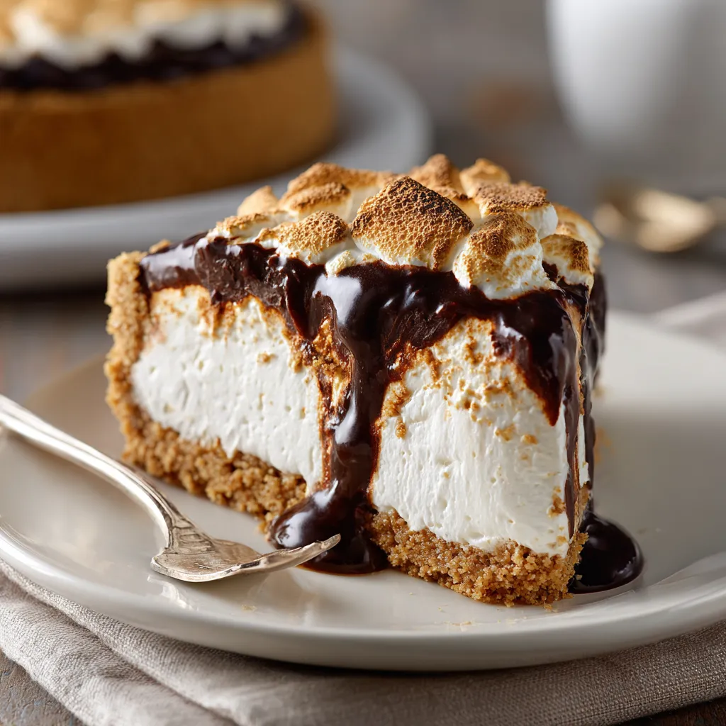 A slice of pie with chocolate sauce on it.