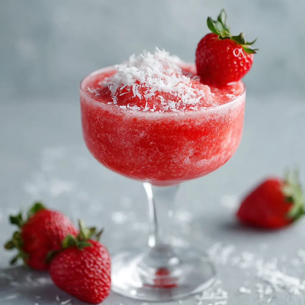 A glass of strawberry milk with a strawberry on top.