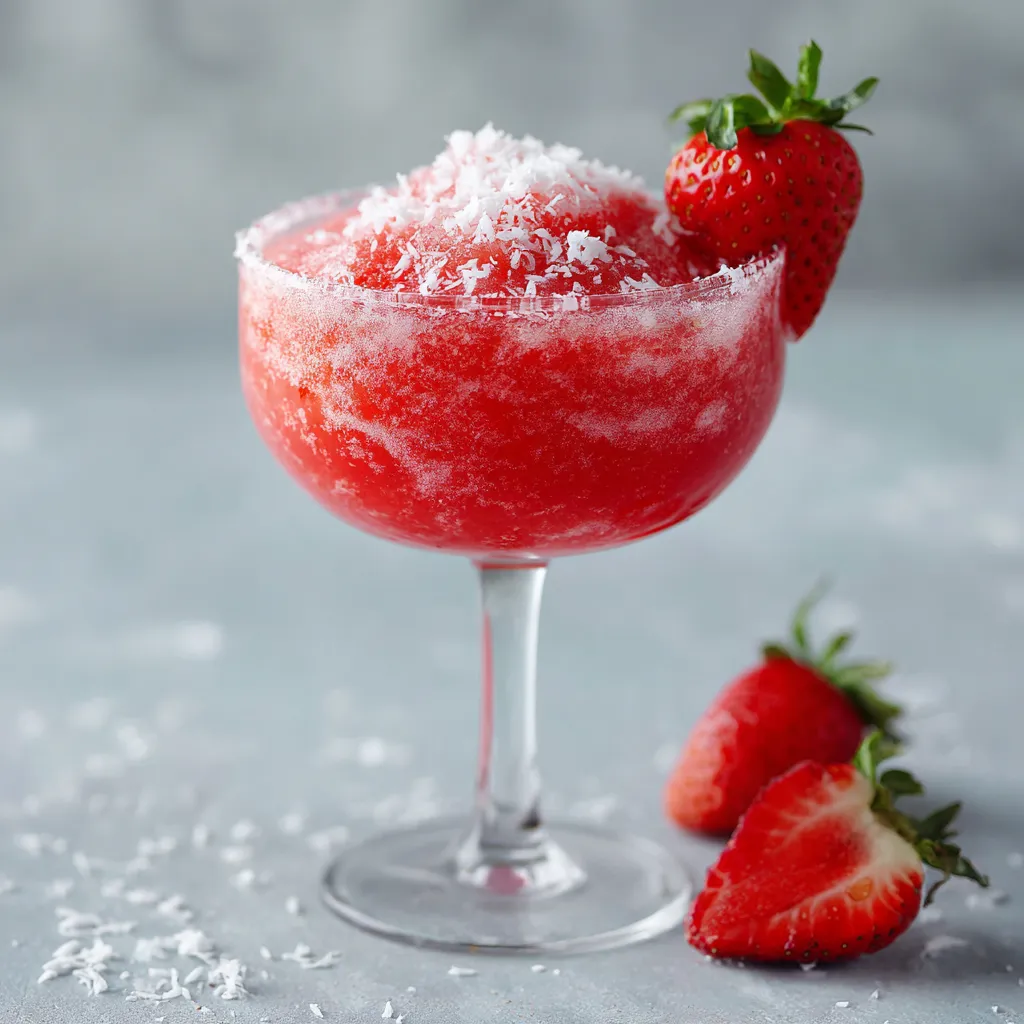 A glass of red drink with strawberries on the side.