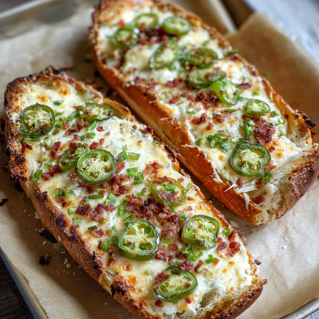 Two pieces of bread with cheese and jalapenos.