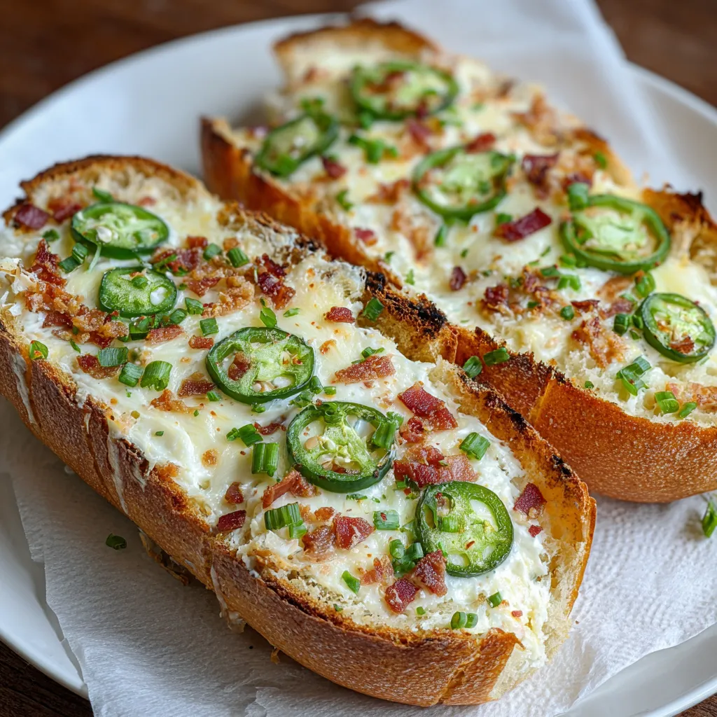 Two pieces of bread with cheese and jalapenos on top.