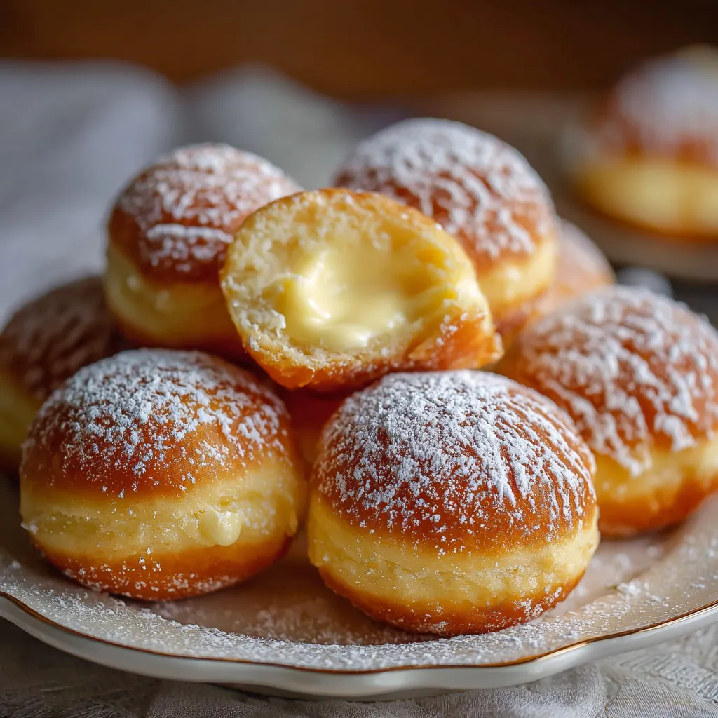 A plate of powdered donuts.