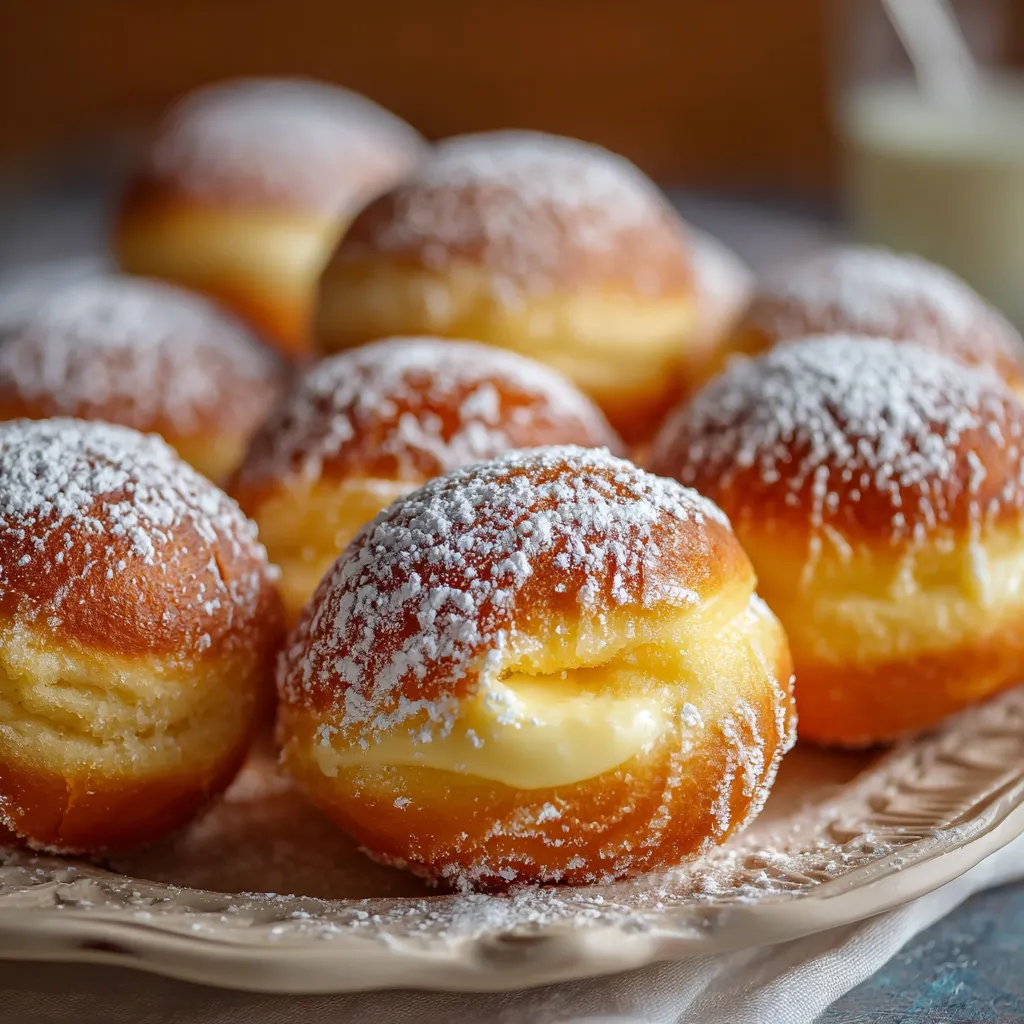A plate of powdered donuts.