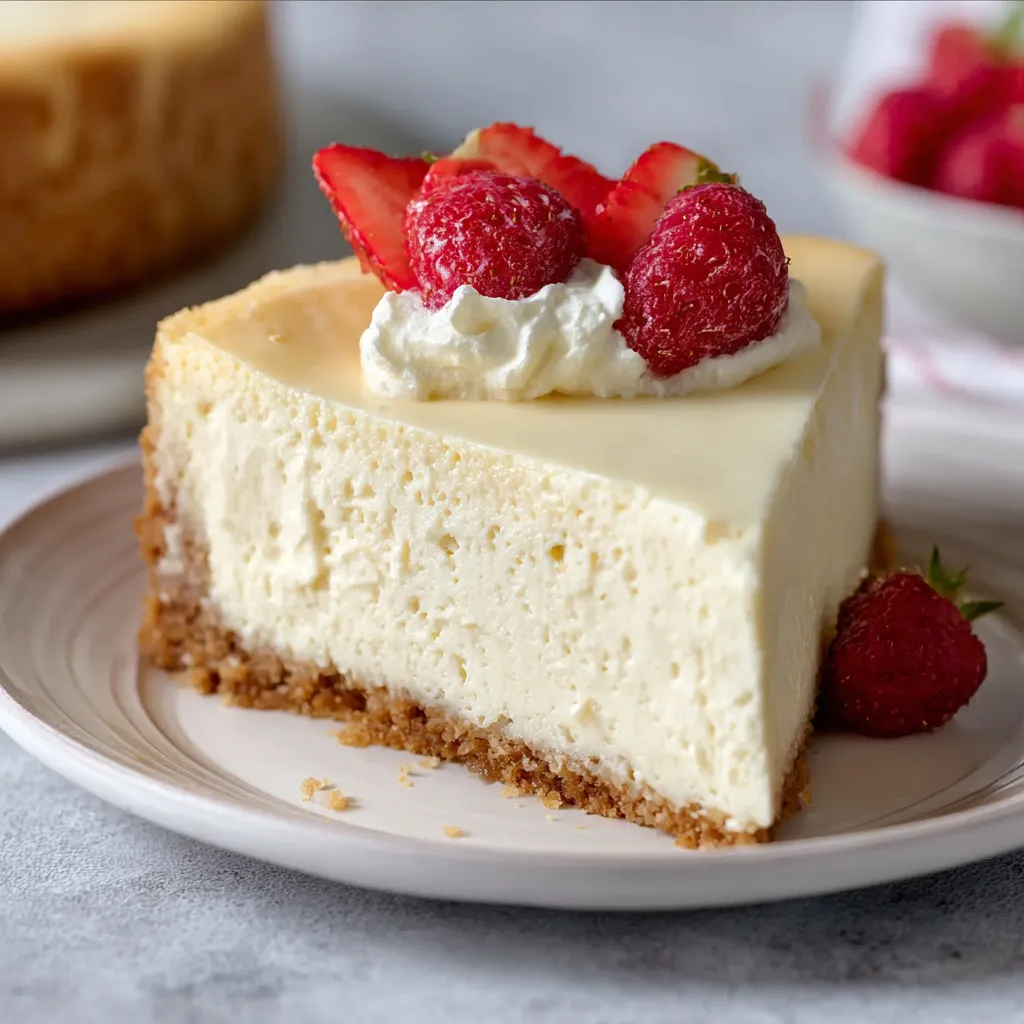A slice of cake with strawberries on top.