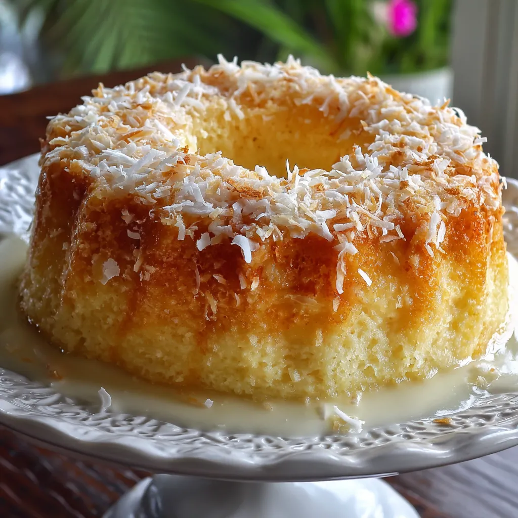A cake with coconut on top.
