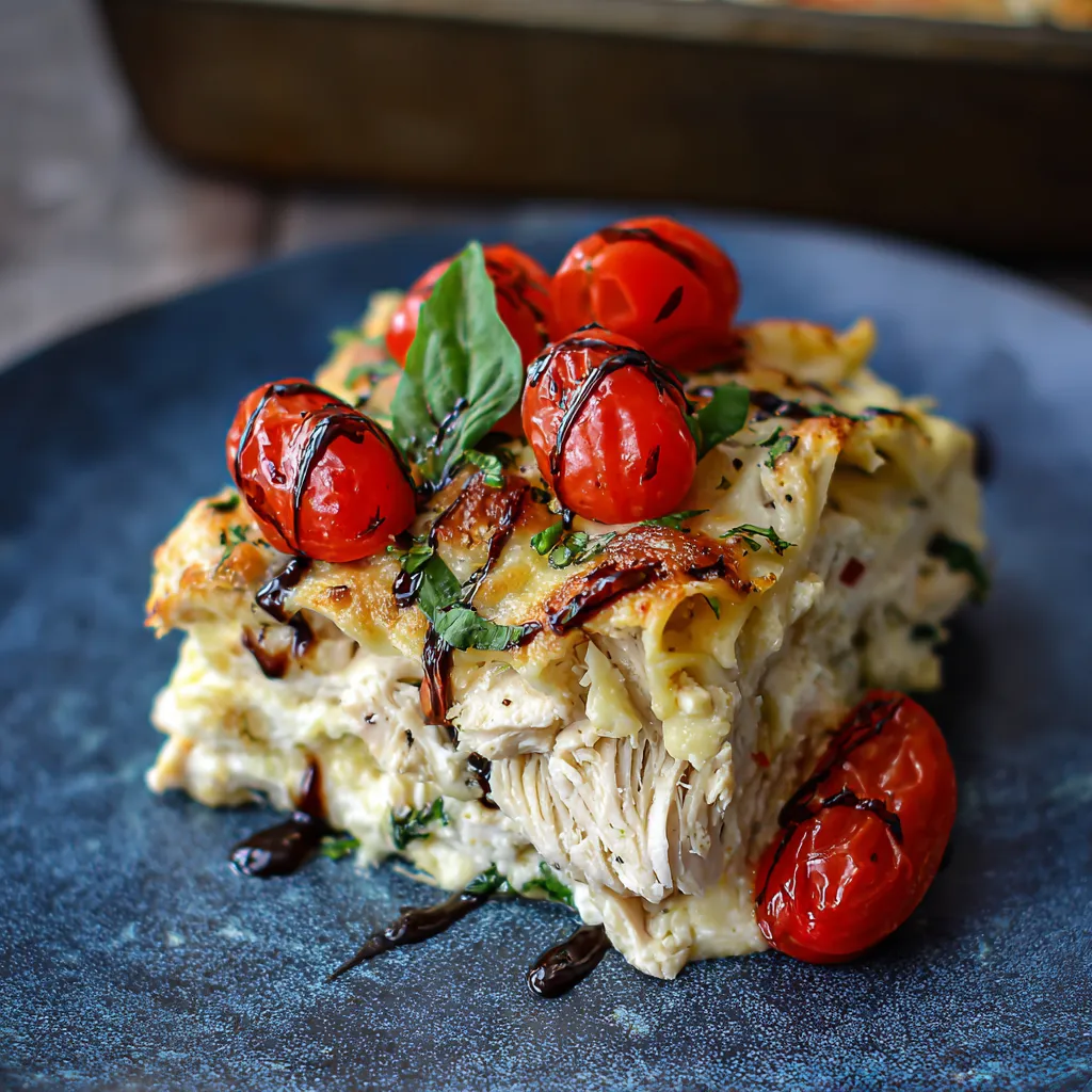 A square plate with a piece of food on it.