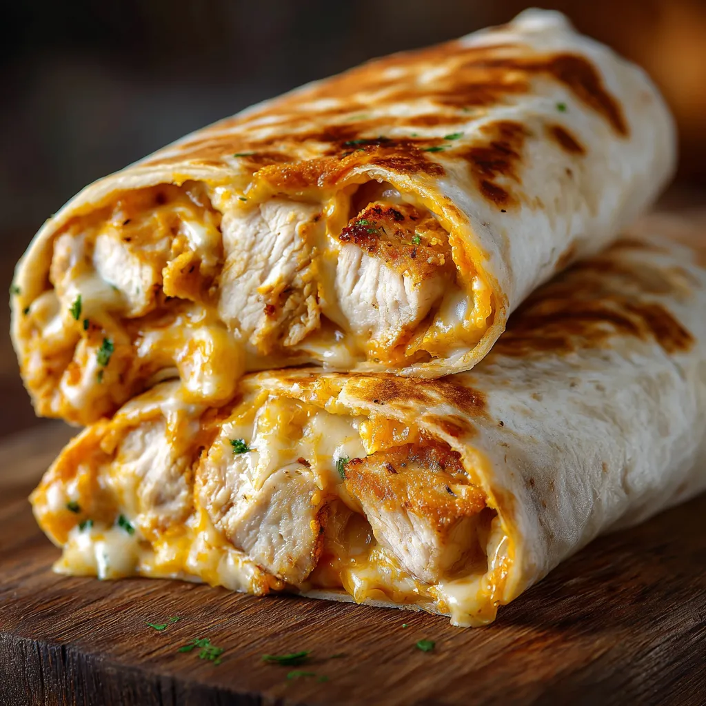 A chicken burrito on a wooden table.