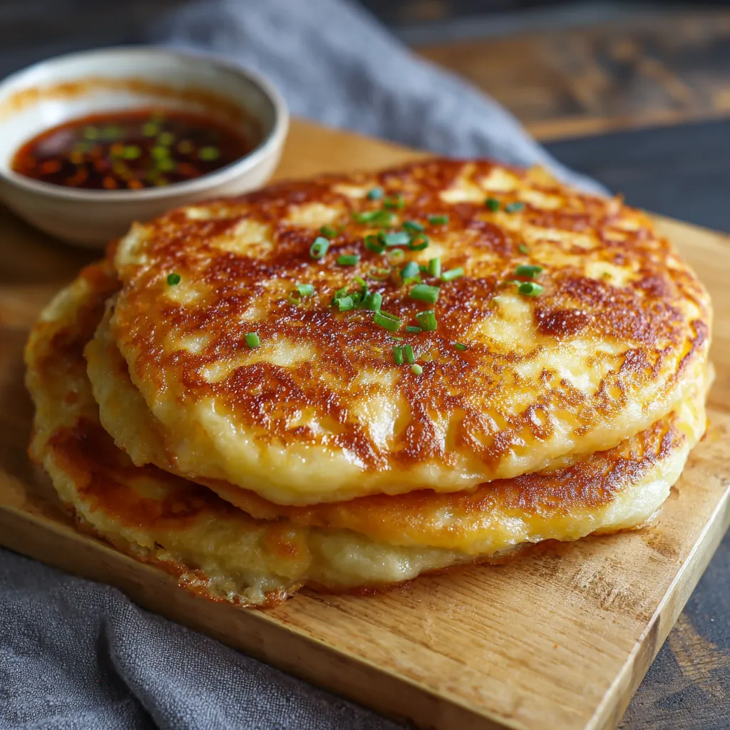 A stack of pancakes with sauce on top.