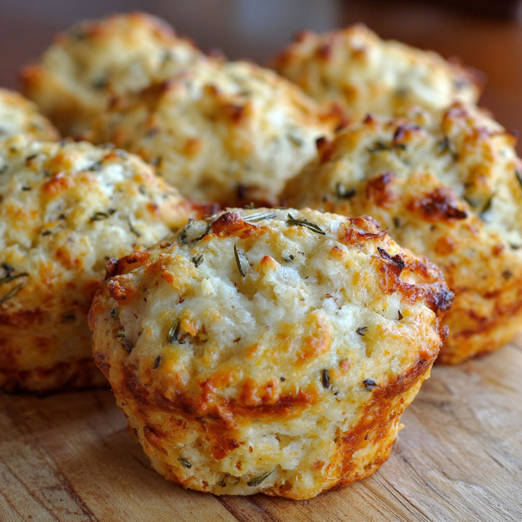 A stack of muffins with a green herb on top.