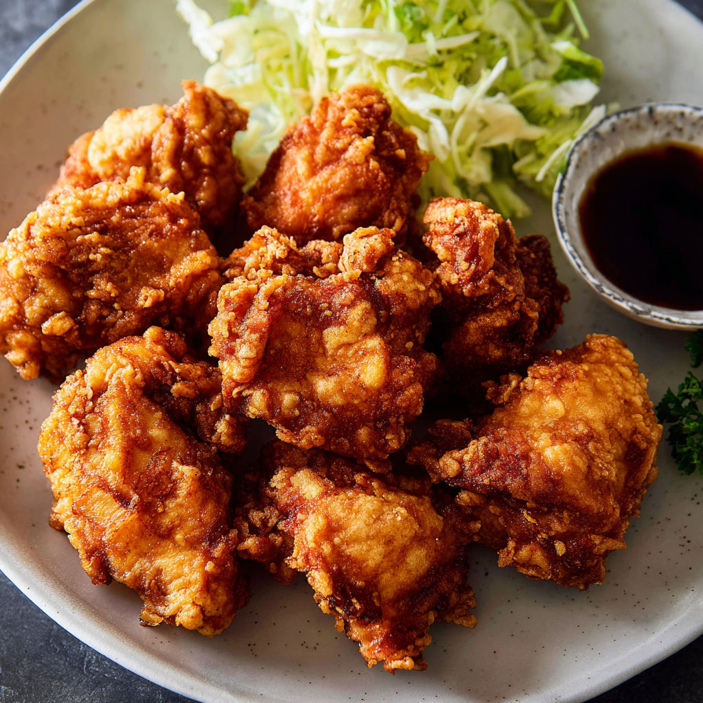 A plate of fried chicken with coleslaw.