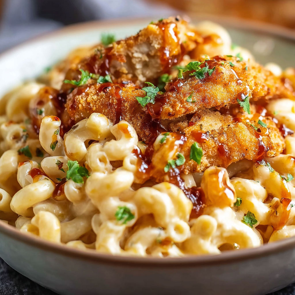 A bowl of Honey Pepper Chicken Mac.