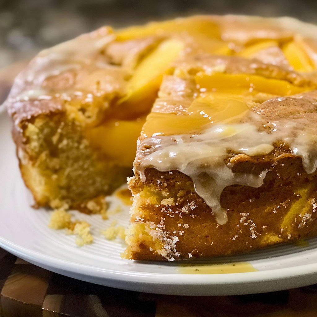 A slice of cake with a glaze on it.