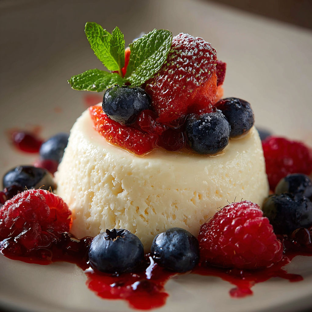 A dessert with berries on top.