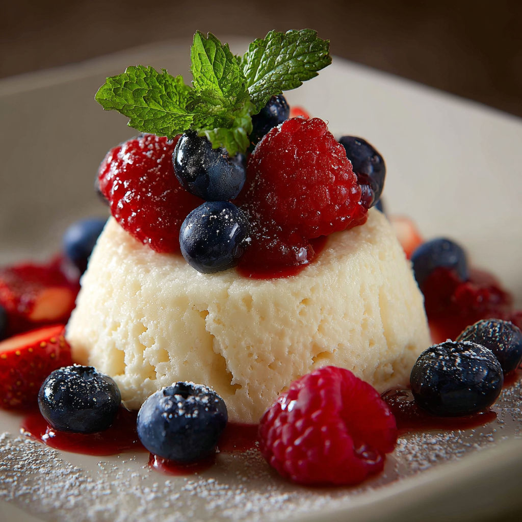 A dessert with berries on top.