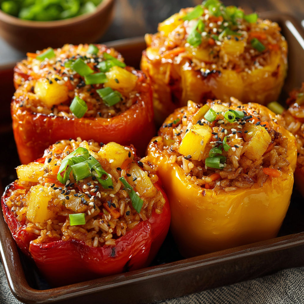 A dish of food with peppers and rice.