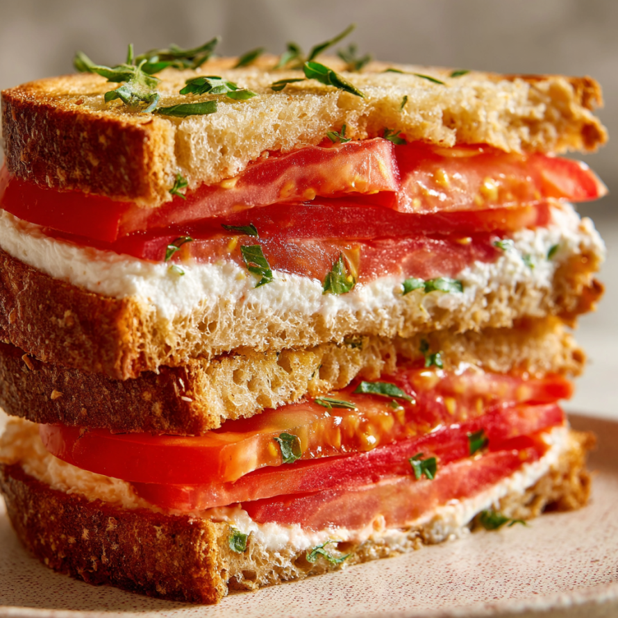 A sandwich with tomatoes and lettuce on top.