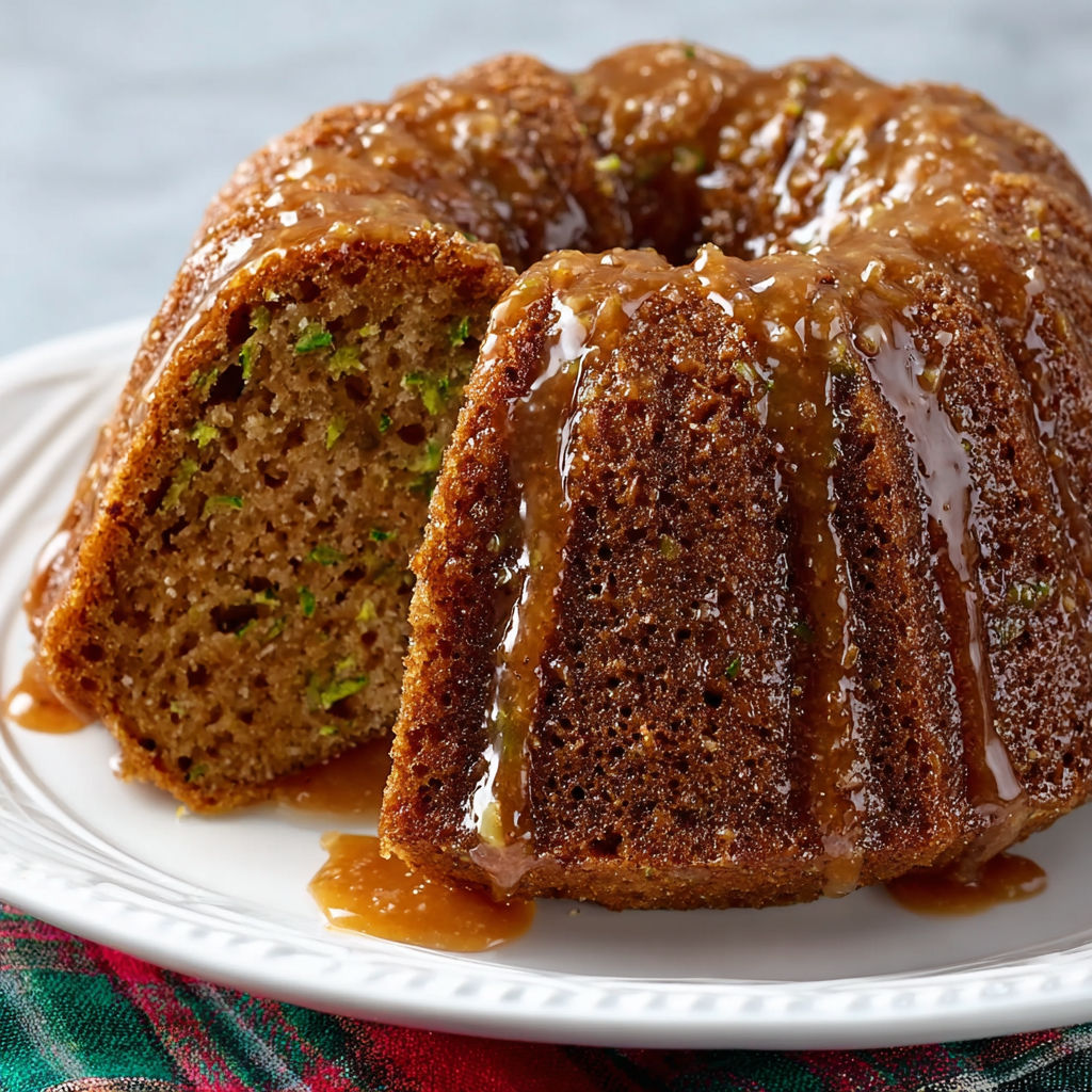 A slice of pecan zucchini bundt cake.